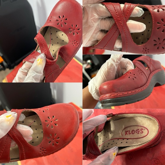 Klogs Red Leather Upper Floral Cutout Slip On Mary Janes Size 8M - “Sander” - Picture 5 of 16